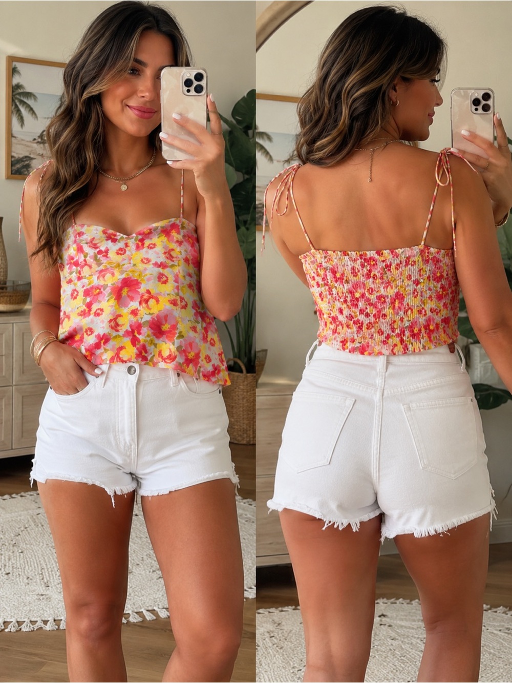 Old Navy Pink Yellow Floral Camisole NWT Summer Spaghetti Strap Smock XL Boho